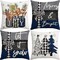16×16 Inch Christmas Throw Pillow Covers Set of 4 – Merry Christmas & Joy Winter Holiday Cushion Covers with Blue and Black Xmas Tree Designs for Sofa or Couch